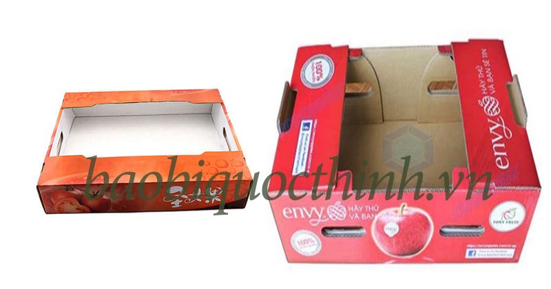 Khay giấy carton có nắp ngắn 2 bên đựng hoa quả